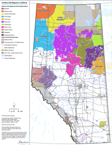 Map showing Caribou subregions in Alberta